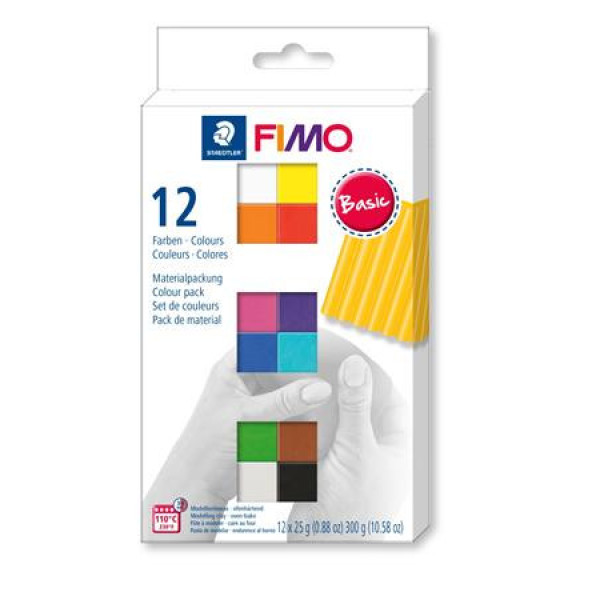 Gyurma, készlet, égethető, FIMO "Soft Basic", 12 különböző szín - 12x25 g