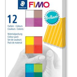 Gyurma, készlet, 12x25 g, égethető, FIMO "Soft Brillant", 12 különböző szín