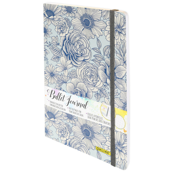 Bullet Journal Blue Flowers - pontozott, A5