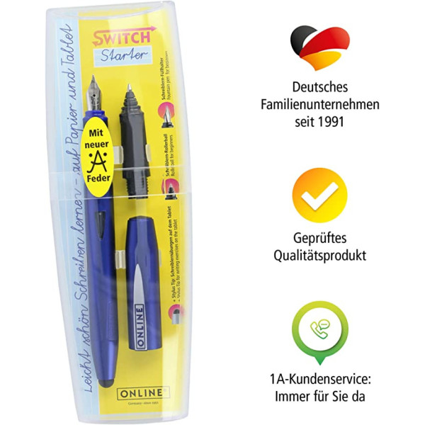 Two in One Switch Bright Blue Set - Patronos töltőtoll készlet, cserélhető fejjel - Kék