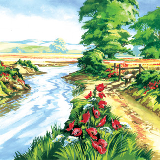 Kifestő készlet számokkal, ecsettel, felnőtteknek - 30x40 cm - Pipacsos rét