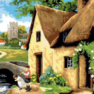 Kifestő készlet számokkal, ecsettel, felnőtteknek - 30x40 cm - Falusi ház