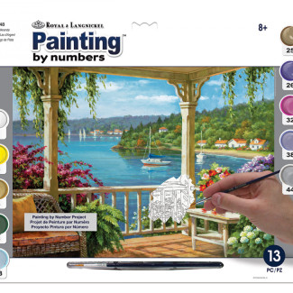 Kifestő készlet számokkal, ecsettel, felnőtteknek - 30x40 cm - Veranda a tóparton