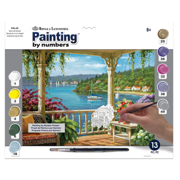 Kifestő készlet számokkal, ecsettel, felnőtteknek - 30x40 cm - Veranda a tóparton