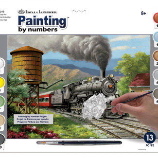 Kifestő készlet számokkal, ecsettel, felnőtteknek - 30x40 cm - Régi gőzmozdony