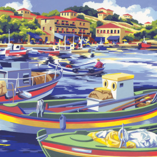 Kifestő készlet számokkal, ecsettel, felnőtteknek - 30x40 cm - Mediterrán halászat