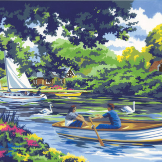 Kifestő készlet számokkal, ecsettel, felnőtteknek - 30x40 cm - Csónakázás