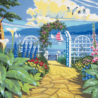 Kifestő készlet számokkal, ecsettel, felnőtteknek - 30x40 cm - Tengerparti kert