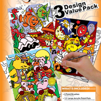 Számozott ifestő készlet kicsiknek akrilfestékkel, ecsettel - 3 kép festése egy készletben