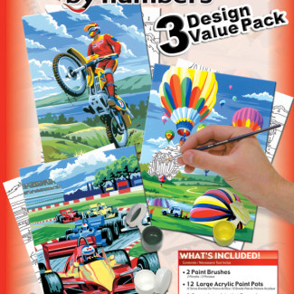 Számozott kifestő készlet 3 az 1-ben - Sportos (Motocross, léghajó, versenyautó)