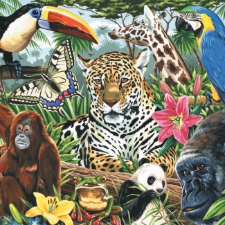 Kifestő készlet vászonra, akrilfestékkel, ecsettel - 28x36 cm - Állatkert