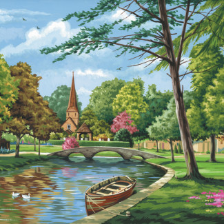 Kifestő készlet vászonra, akrilfestékkel, ecsettel, felnőtteknek - 28x36 cm - Folyópart