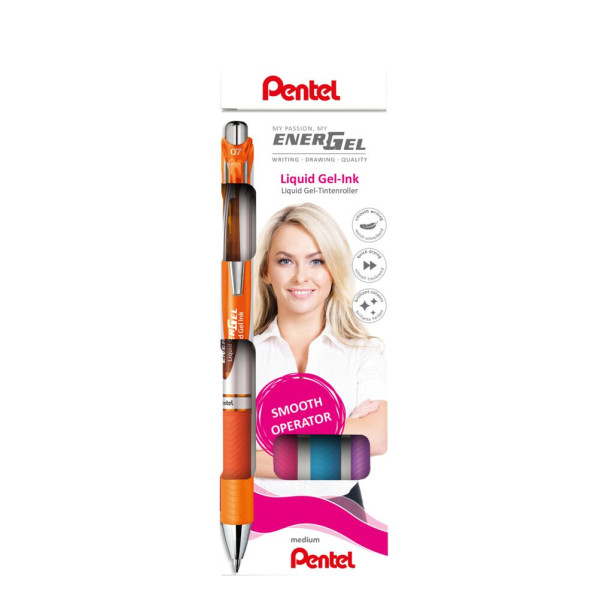 Pentel zselés rollertoll szett EnerGel 0,35 mm 4 db-os - narancs, pink, világoskék, lila