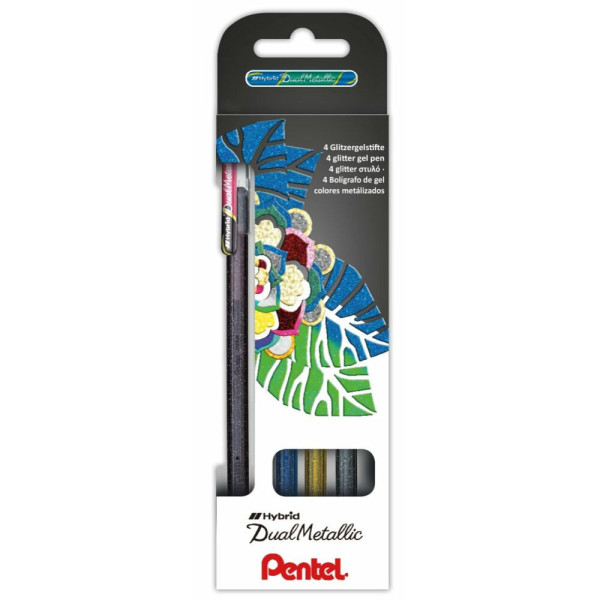 Pentel zselés rollertoll Dual-Hybrid 4 darabos szett - fekete/metálpiros, kék/metálzöld, arany, ezüst Pentel zselés rollertoll Dual-Hybrid 4 darabos szett - fekete/metálpiros, kék/metálzöld, arany, ezüst