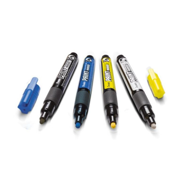 Pentel lakkmarker kerek hegyű 2,0 mm - 4 db-os szett: fekete, kék, sárga, fehér Pentel lakkmarker kerek hegyű 2,0 mm - 4 db-os szett: fekete, kék, sárga, fehér
