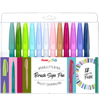 Pentel Brush Sign Pen kalligrafikus hajlékony hegyű ecsetfilc készlet - 12 színű szett, Kiegészítő színek