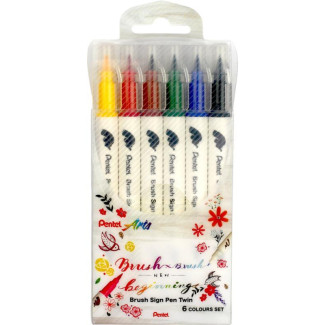 Pentel Twin Brush Pen kétvégű ecsettoll 6 darabos szett Pentel Twin Brush Pen kétvégű ecsettoll 6 darabos szett