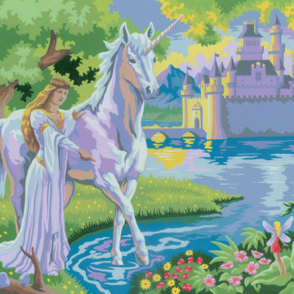 Kifestő készlet akrilfestékkel, ecsettel, gyerekeknek 11 éves kortól - 30x40 cm - Tündér kastély