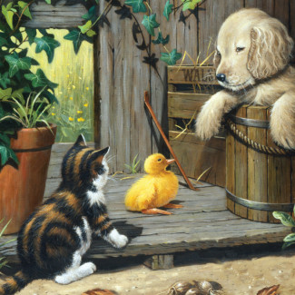 Kifestő készlet akrilfestékkel, ecsettel, gyerekeknek 11 éves kortól - 30x40 cm - Állatkölykök