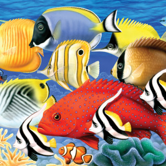 Kifestő készlet akrilfestékkel, ecsettel, gyerekeknek 11 éves kortól - 30x40 cm - Trópusi halak