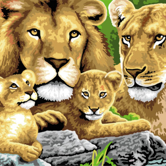 Kifestő készlet akrilfestékkel, ecsettel, gyerekeknek 11 éves kortól - 30x40 cm - Számos kifestő készlet, 30x40 cm - Oroszlánok