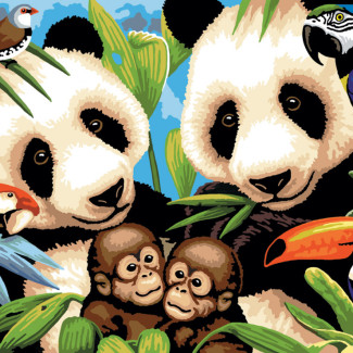Kifestő készlet akrilfestékkel, ecsettel, gyerekeknek 11 éves kortól - 30x40 cm - Pandák