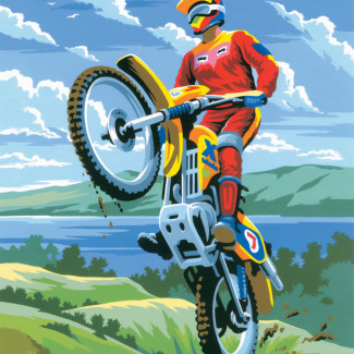 Kifestő készlet akrilfestékkel, ecsettel, gyerekeknek 8 éves kortól - 20x25 cm - Motocross - Újra kapható!