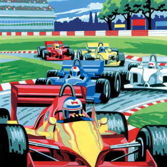 Számos kifestő készlet akrilfestékkel, ecsettel, gyerekeknek 8 éves kortól - 20x25 cm - Autóverseny