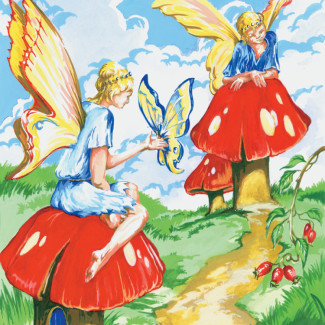 Számozott kifestő készlet akrilfestékkel, ecsettel, gyerekeknek 8 éves kortól - 20x25 cm - Tündérek