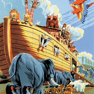 Számozott kifestő készlet akrilfestékkel, ecsettel, gyerekeknek 8 éves kortól - 20x25 cm - Noé bárkája