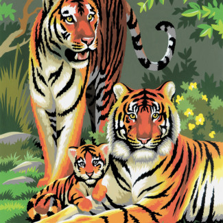 Kifestő készlet akrilfestékkel, ecsettel, gyerekeknek 8 éves kortól - 20x25 cm - Tigrisek