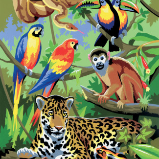 Kifestő készlet akrilfestékkel, ecsettel, gyerekeknek 8 éves kortól - 20x25 cm - Dzsungel