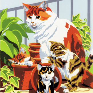 Kifestő készlet számokkal, ecsettel, gyerekeknek 8 éves kortól - 20x25 cm - Cicák