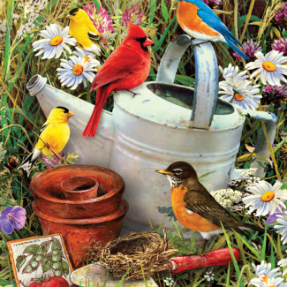 Kifestő készlet számokkal, ecsettel, gyerekeknek 8 éves kortól - 20x25 cm - Madarak a kertben