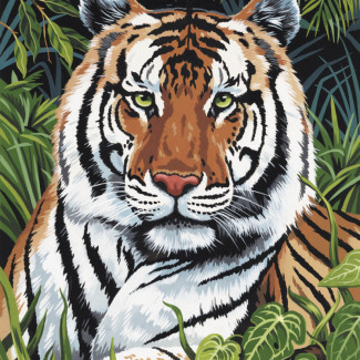 Kifestő készlet akrilfestékkel, ecsettel, gyerekeknek 8 éves kortól - 20x25 cm - Tigris a sűrűben