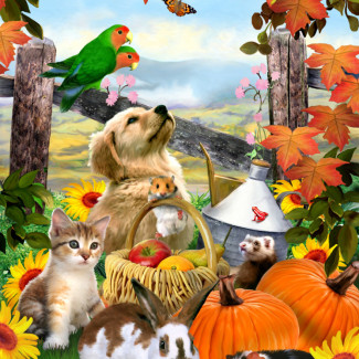 Kifestő készlet akrilfestékkel, ecsettel, gyerekeknek 8 éves kortól - 20x25 cm - Őszi életkép