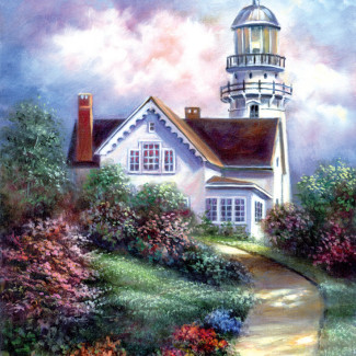Kifestő készlet vászonra, akrilfestékkel, ecsettel, felnőtteknek - 28x36 cm - Világítótorony az út végén
