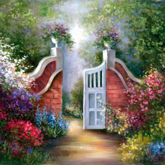 Kifestő készlet vászonra, akrilfestékkel, ecsettel, felnőtteknek - 28x36 cm - Kert kapuja