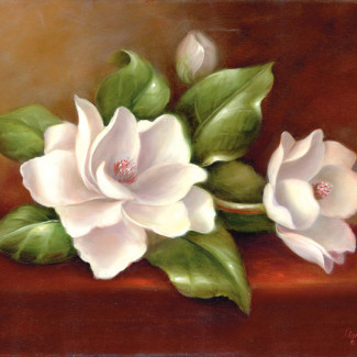 Kifestő készlet vászonra, akrilfestékkel, ecsettel, felnőtteknek - 28x36 cm - Magnóliák