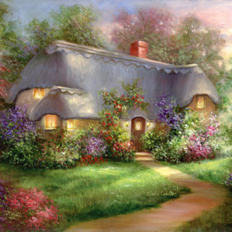 Kifestő készlet vászonra, akrilfestékkel, ecsettel, felnőtteknek - 28x36 cm - Erdei házikó - Újra kapható