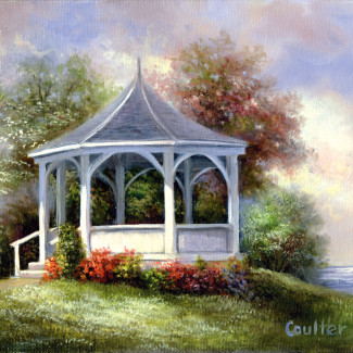 Kifestő készlet vászonra, akrilfestékkel, ecsettel, felnőtteknek - 28x36 cm - Tóparti szaletli