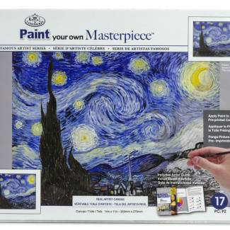 Kifestő készlet vászonra, akrilfestékkel, ecsettel, felnőtteknek - 23x31 cm - Van Gogh: Csillagos éjszaka