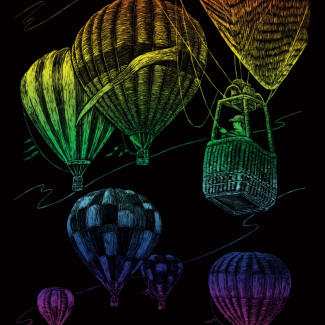Képkarcoló készlet karctűvel - 20x25 cm - Szivárványos - Hőlégballon