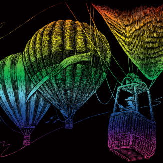 Képkarcoló készlet karctűvel - 13x18 cm - Szivárványos - Hőlégballon