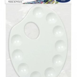 Paletta - fehér ovális műanyag paletta, 10 színkeverő hellyel, egyenkénti csomagolással - 17x23cm