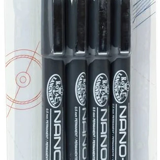 Tűfilc készlet, Nano-Liner 02 mm, fekete, piros, kék, zöld - 4db-os készlet