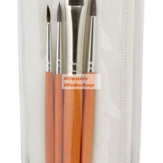 Ecsetkészlet - Nyest és Camel, lapos és kerek - 4 darabos -Visszazárható cipzáras tartóban