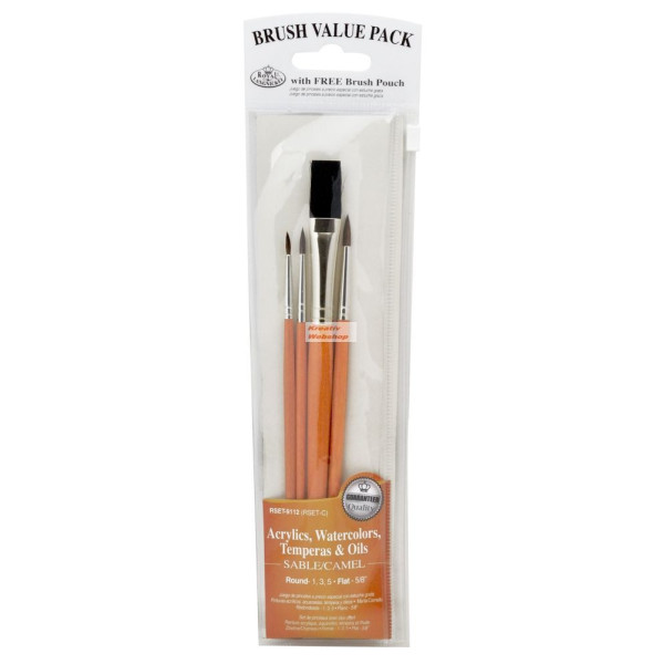 Ecsetkészlet - Nyest és Camel, lapos és kerek - 4 darabos -Visszazárható cipzáras tartóban Ecsetkészlet - Nyest és Camel, lapos és kerek - 4 darabos -Visszazárható cipzáras tartóban