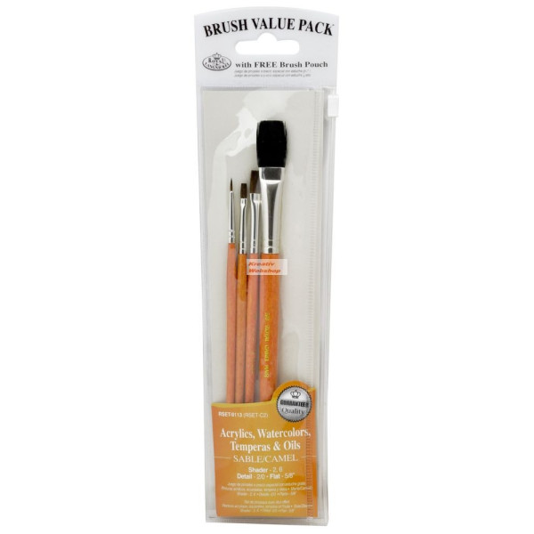 Ecsetkészlet - Nyest és Camel, vegyes - 4 darabos -Visszazárható cipzáras tartóban