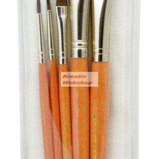 Ecsetkészlet - Nyest és Camel, vegyes - 5 darabos - Visszazárható cipzáras ecsettartóban